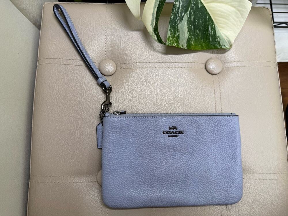 Coach Blue Pebbled Leather wristlet corner zip 5" X 7.5"